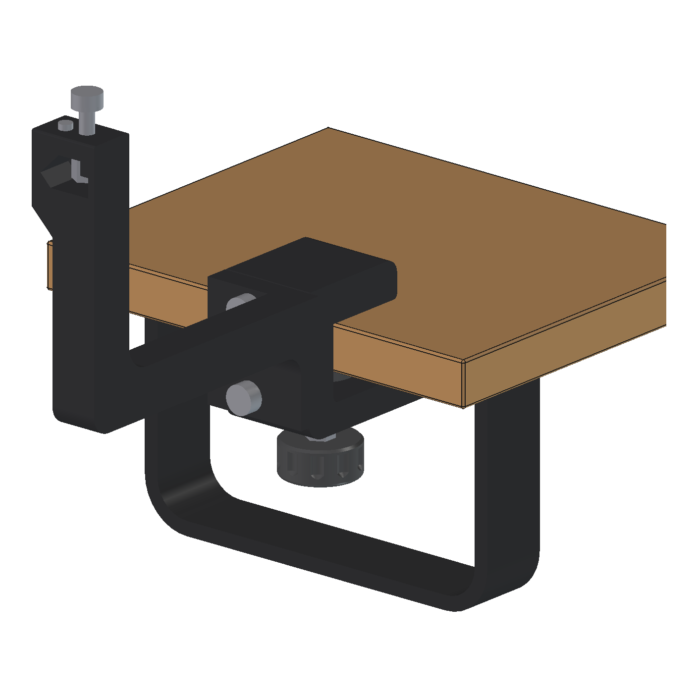 Mount v6.1: the clamp and arm on the shelf's end