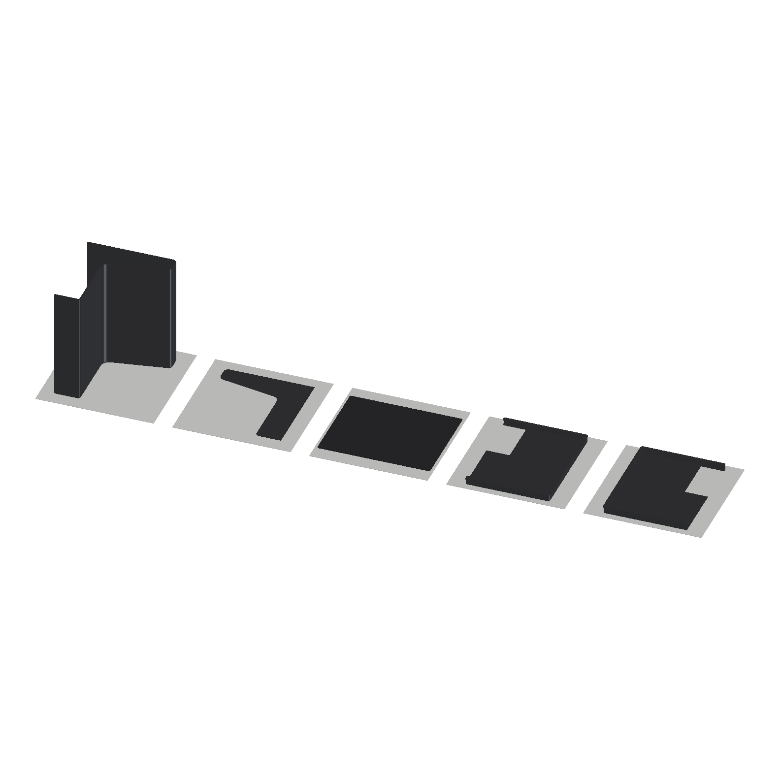 The five parts on A1 beds, each in its print orientation