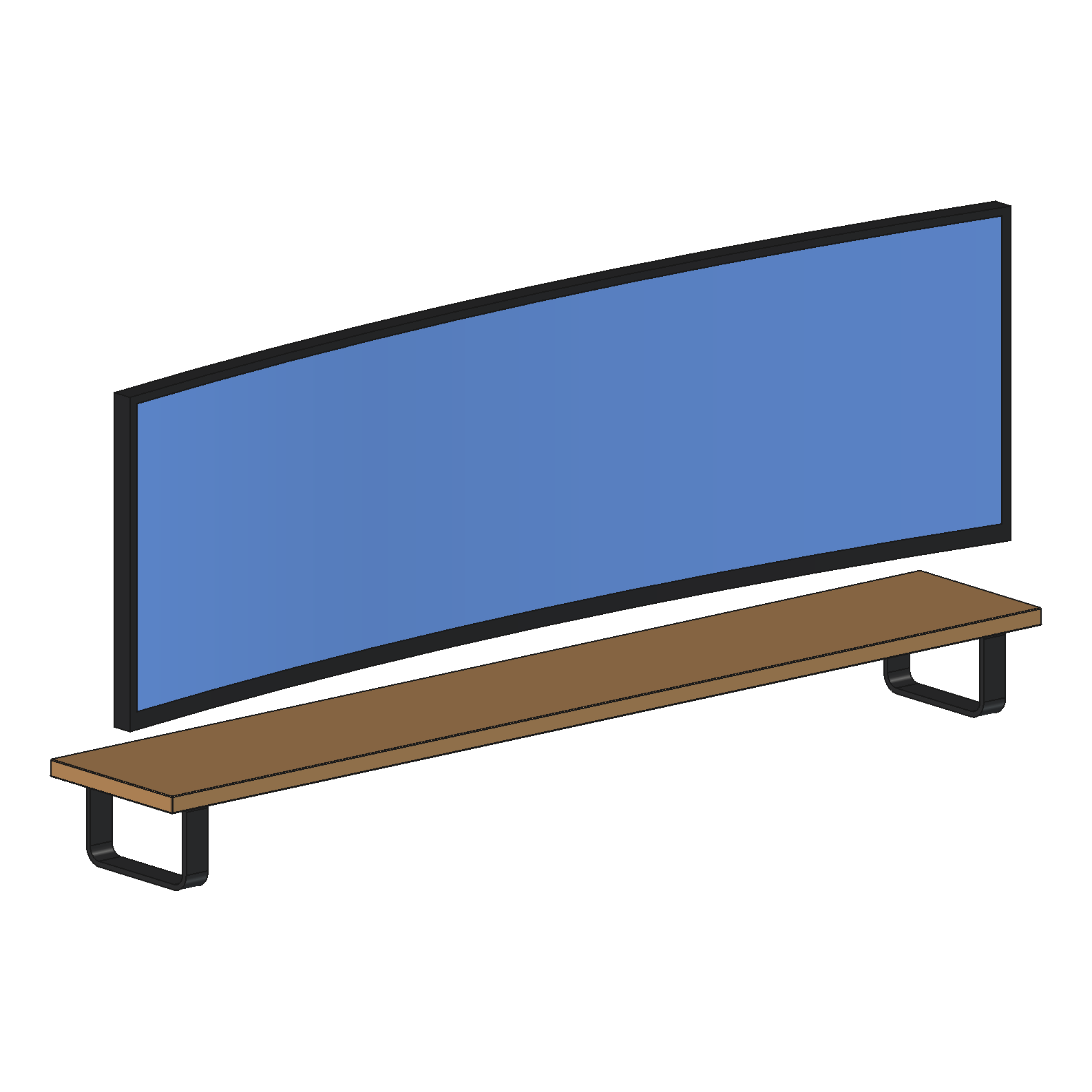 The desk model: the shelf's left end, its leg and the main monitor's end